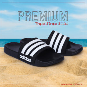 Classic Triple Stripe Slides – Black & White Comfort Fit