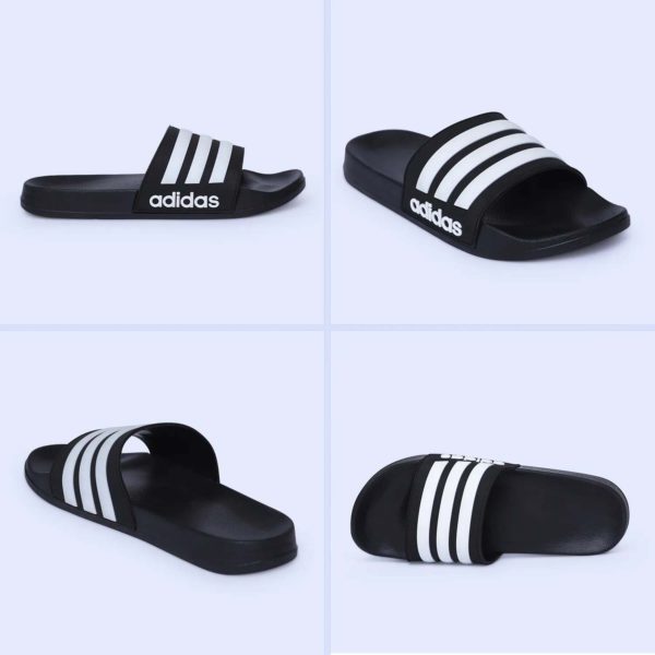 Classic Triple Stripe Slides – Black & White Comfort Fit - Image 2