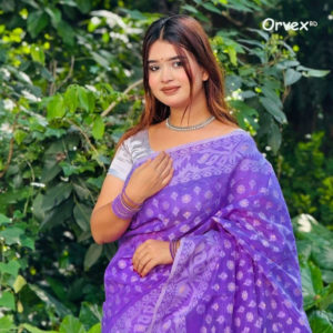 প্রিমিয়াম হাফ সিল্ক মসলিন জামদানি শাড়ি - পার্পেল কালার