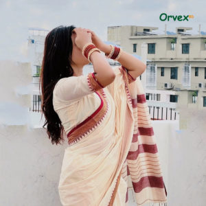 প্রিমিয়াম হাফ সিল্ক আড়ং কোয়ালিটি শাড়ি– (সাদা)